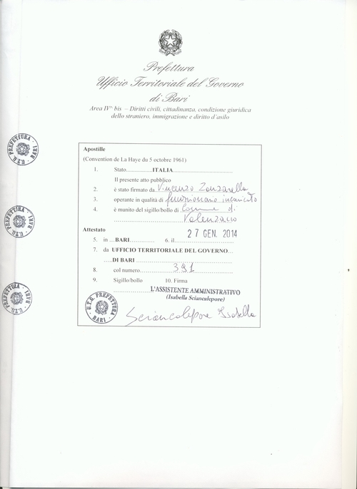 Образец справки о семейном положении гр. Италии с апостилем