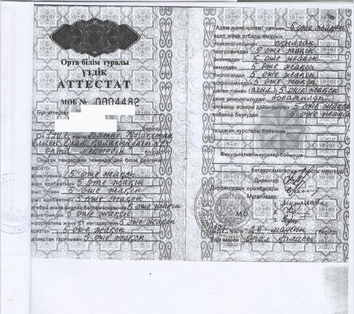 Пример ДДВ аттестата, оформленного в Посольстве Италии в Астане, Казахстан