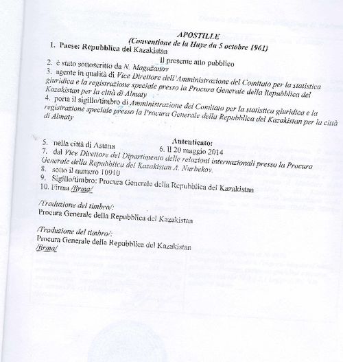Образец оформления справки об отсутствии судимости в Казахстане для Италии